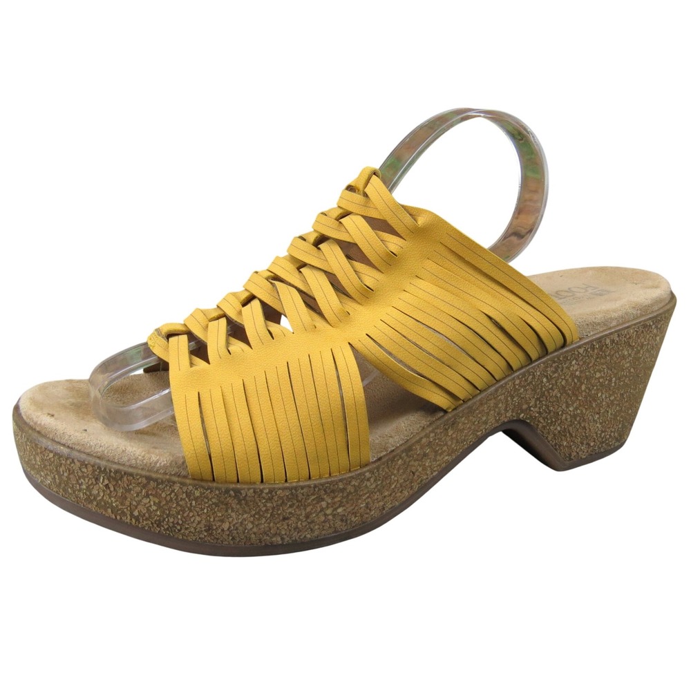 White Mountain Footbeds Women's Mustard Yellow Woven‎ Wedge Sandals Size 9M